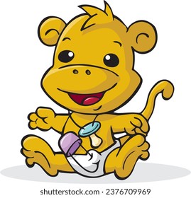 Baby monkey wearing diaper and pacifier