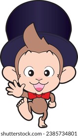Baby monkey wearing a top hat