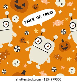 Baby Monster on Halloween Background : Seamless Pattern : Vector Illustration