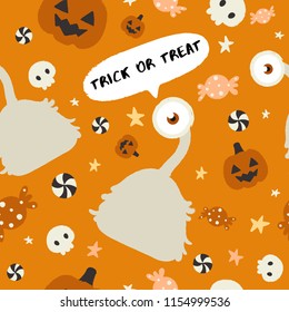 Baby Monster on Halloween Background : Seamless Pattern : Vector Illustration