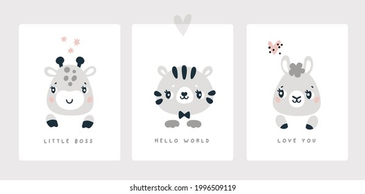 Baby month anniversary card. Baby milestone cards with cute animals characters. Baby shower print capturing all the special moments. Nursery prints for newborn girl, boy. Zebra, tiger, llama