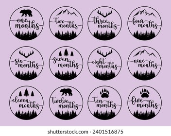 Baby monthly milestone cards round sign Illustration svg