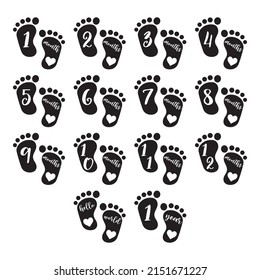 Baby monthly milestone, foot print. Birthday monogram isolated. Template for plotter lazer cutting. svg