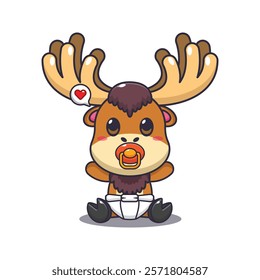 Baby moose cartoon vector illustration. Vector cartoon Illustration suitable for poster, brochure, web, mascot, sticker, logo and icon.