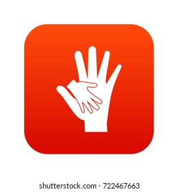 Baby and mother hand icon digital red for any design isolated on white vector illustration