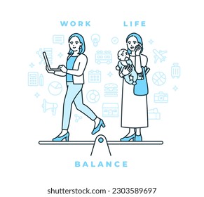 baby and mother. Illustration material of a mother who works and cherishes time with her family.