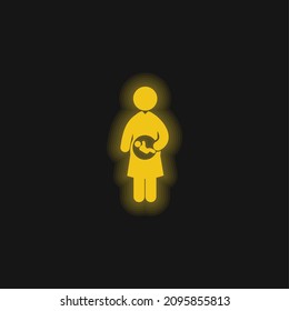 Baby In Mother Uterus yellow glowing neon icon