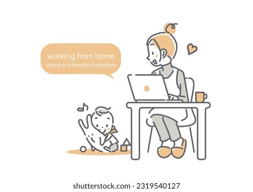 baby and mother working at home