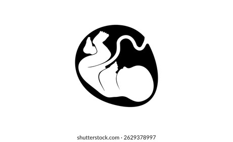 baby in mother's womb, black isolated silhouette