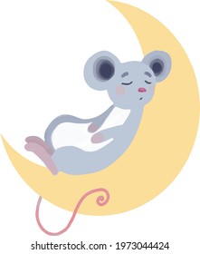 Baby mouse sleeping on the moon for nursery 