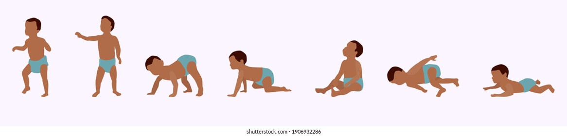 Baby movement development stages. Vector graphic