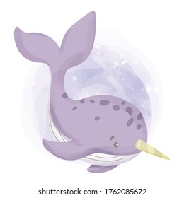 baby narwhal with unicorn horn