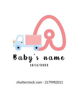 Baby newborn announcement card template with letter and hand-drawn design element