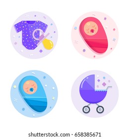 Baby, newborn, babyhood vector icons