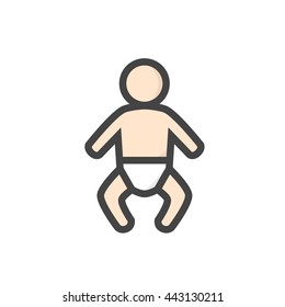 Baby newborn in diaper isolated vector icon illustration flat