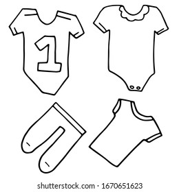 Baby newborn hand drawn doodle set. Clothes. Vector illustration for backgrounds, web design, design elements, textile prints, covers