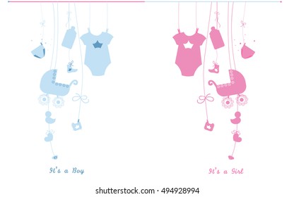  Baby Newborn Hanging Baby Boy Baby Girl Symbols Illustration. Its A Boy. Its A Girl