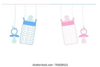 Baby newborn hanging baby boy baby girl symbols with baby bottle