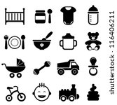 Baby and newborn icon set in black