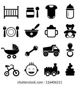 Baby and newborn icon set in black