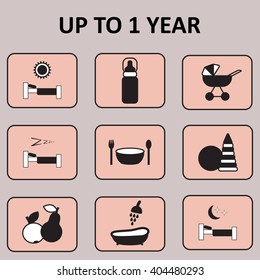 Baby and newborn icons. Vector set. Outline web icon set. Baby toys, feeding and care. 