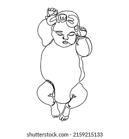 Baby Newborn silhouette one line drawing, modern continuous line illustration