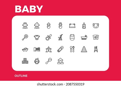 Baby newborn toddler kid children toy icon illustration black outline filled line style