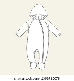 baby newborn unisex romper onesie flat sketch illustration, fashion flat   