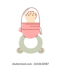 Baby nibbler vector flat hand drawn illustration, isolated on white background. Toddler supplies and infant essential items for the first complementary feeding
