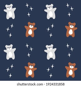 Baby nursery decor, seamless vector pattern. Teddy bear textile design.