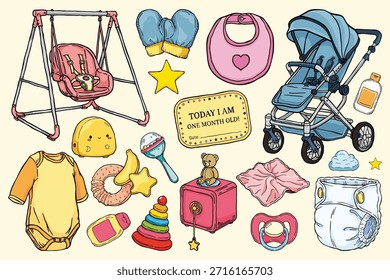 Baby and Nursery Hand Drawn Elements Vector	
