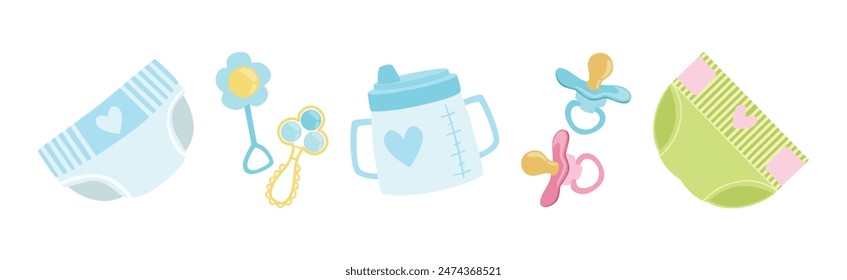 Baby Nursery Item and Infant Object Vector Set