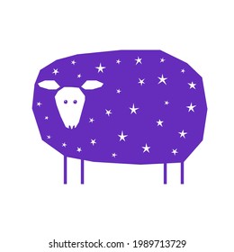 Baby nursery minimalist wall poster. Animal sheep and stars. Kid t shirt print. 