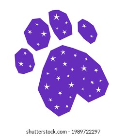 Baby nursery minimalist wall poster. Cat or dog animal paw silhouette and stars. Kid t shirt print. 