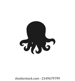 Baby octopus black silhouette cartoon vector illustration isolated on white background. Black outline shape of sea octopus, funny undersea animal symbol.