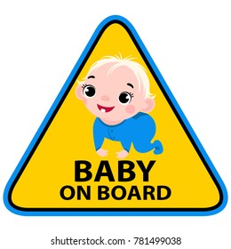 Baby on board (boy) sign on white background.  Warning signals. Vector illustration.