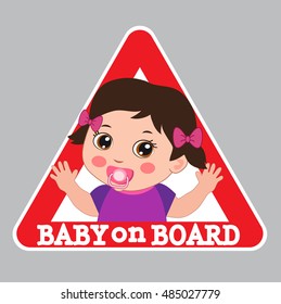 Baby On Board Bumper Sticker Vector Illustration. Baby Girl On Board Color Sign.