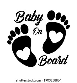 Baby on board. Footprints with hearts vector symbol.