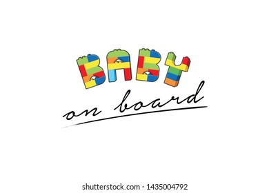 Baby on board phrase created of toy bricks.