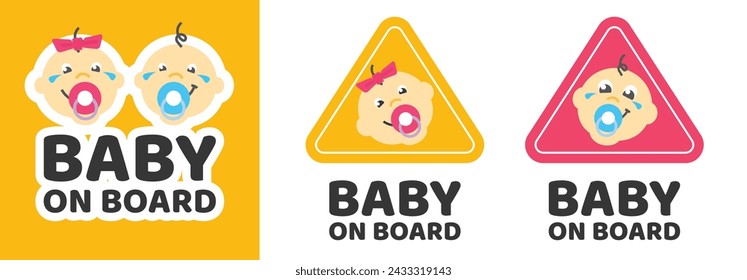 Baby on board sign car sticker icon vector flat cartoon graphic illustration, children kids safety warning label signboard for auto automobile, vehicle caution symbol image clipart