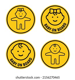 Baby on board sign icon. Child safety sticker warning emblem. Baby safety design illustration