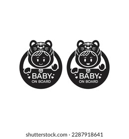 Baby on board sign logo icon isolated. Child safety sticker warning emblem. Cute Baby safety design illustration,Funny small smiling boy and girl wearing tiger suite. 