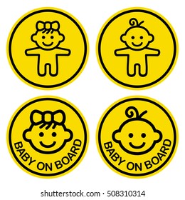 Baby on Board Sign Set. White Background. Vector Illustration.