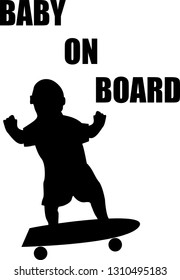 A baby on board sign silhouette surfing isolated on a white background