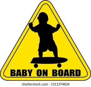 A baby on board sign silhouette skateboarding No Background