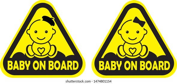 Baby on board sign on Yellow background. Vector illustration.