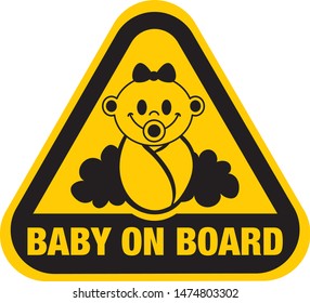 Baby on board sign on Yellow background. Vector illustration.