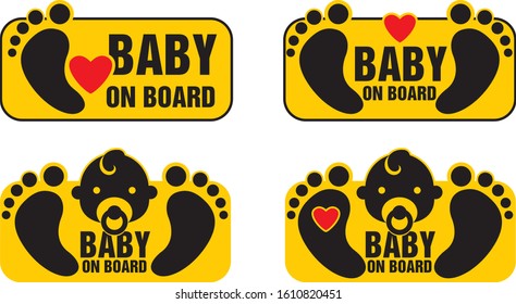 Baby on board sign on Yellow background. Vector illustration.