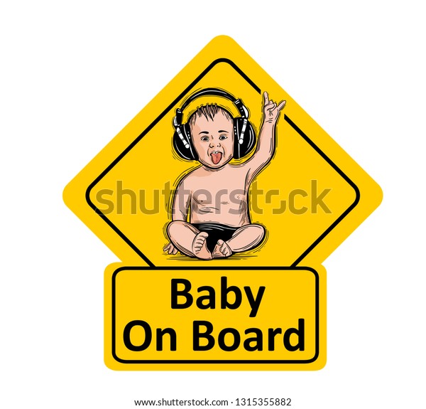 Baby On Board. The sticker\
on the back window of the car. Children vector illustration with\
text.