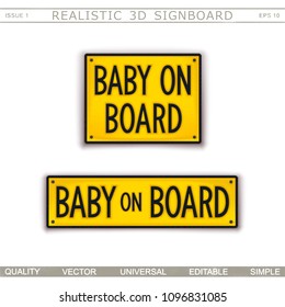 Baby On Board. Stylized car license plate. Top view. Vector design elements